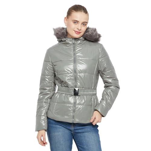 madame belted waist glossy pista green puffer jacket