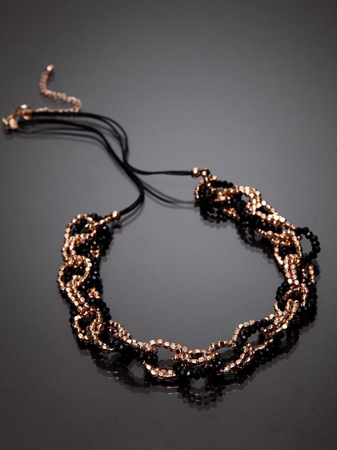 madame black & rose gold brass multi charm chain necklace