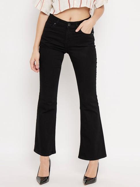 madame black cotton regular fit mid rise jeans