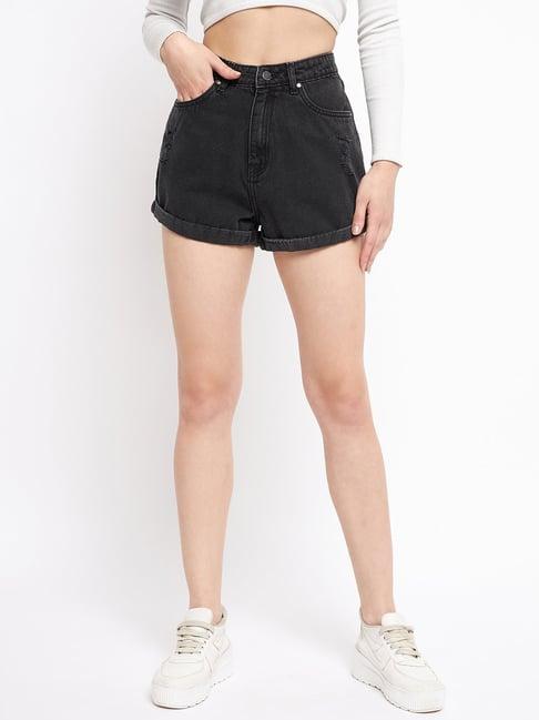 madame black denim shorts