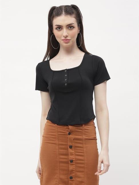 madame black regular fit crop top