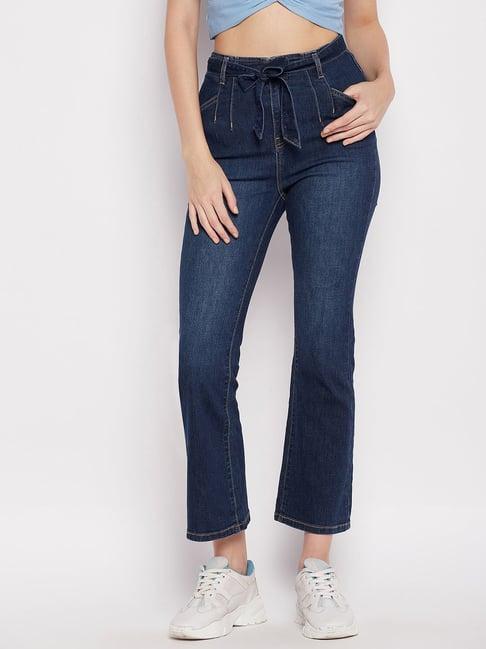 madame blue denim flared fit mid rise jeans