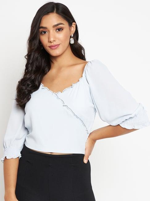 madame blue embellished crop top