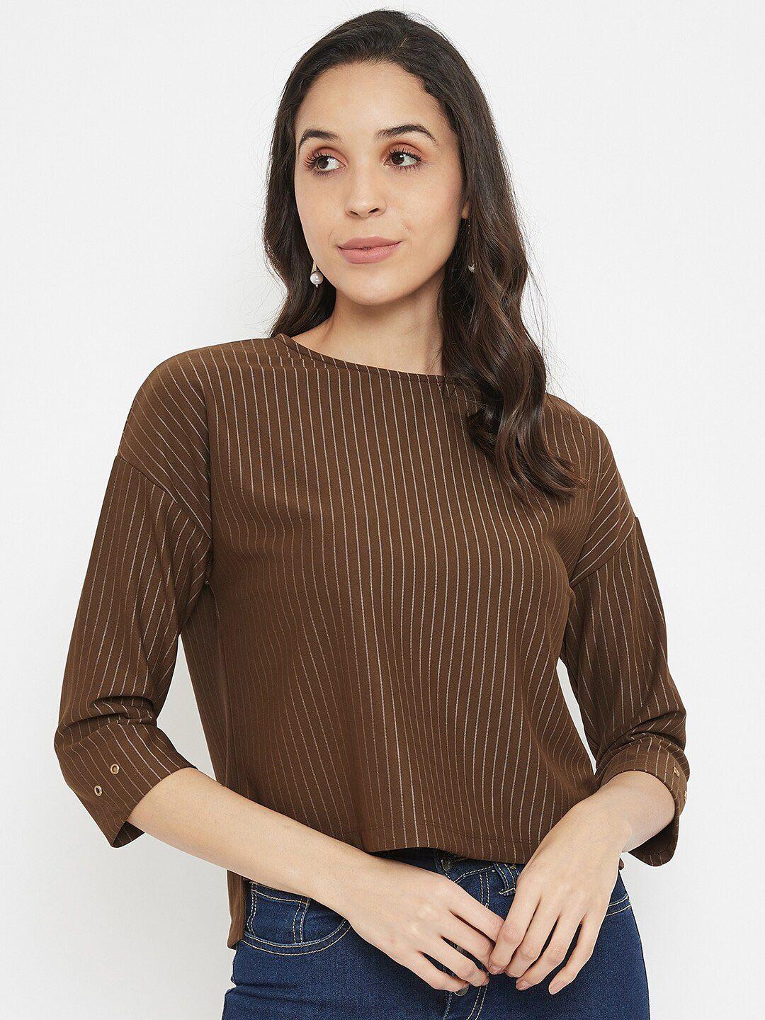 madame brown & off white striped regular top