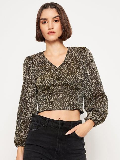 madame brown animal print crop top