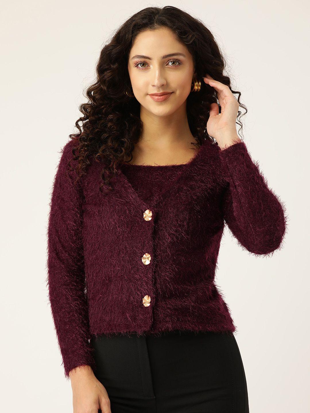 madame burgundy faux fur top with camisole