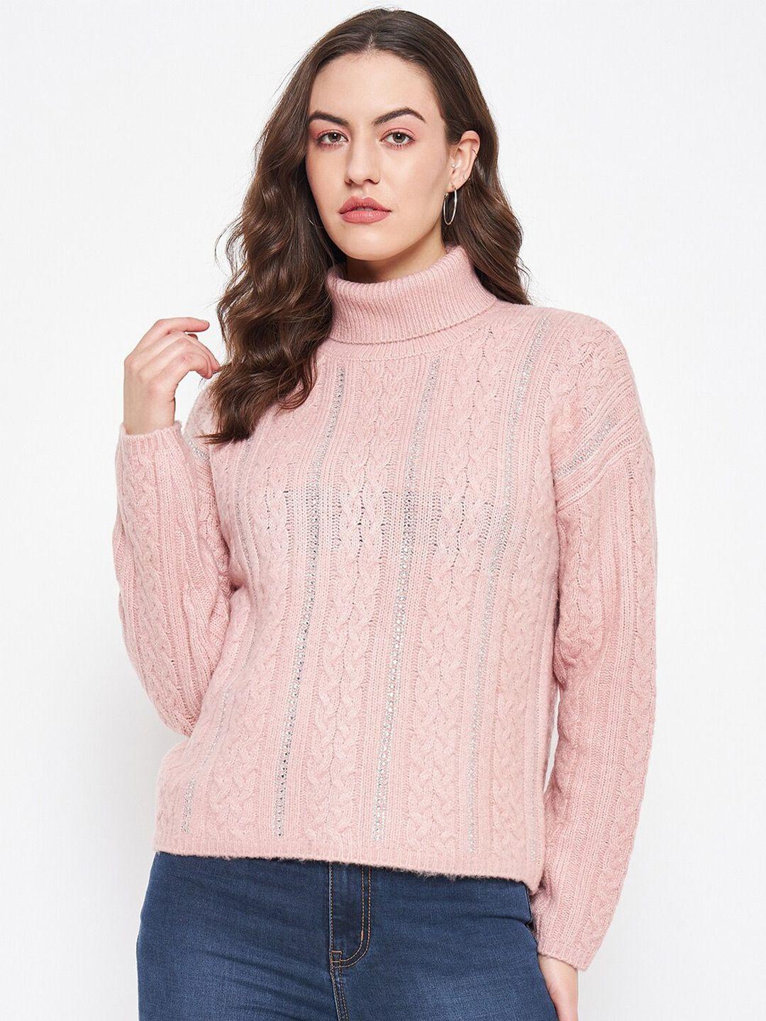 madame cable knit self design turtle neck pullover