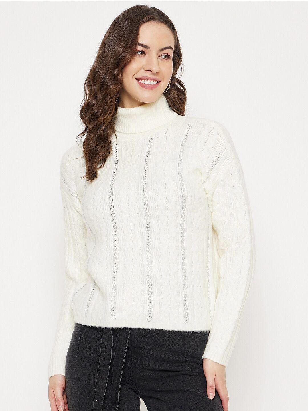 madame cable knit self design turtle neck pullover