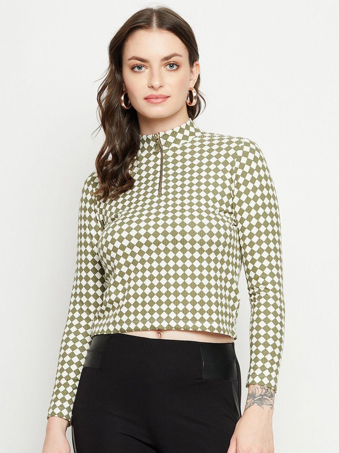 madame checked high neck cotton crop top