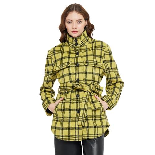 madame chequered stand collar yellow shacket