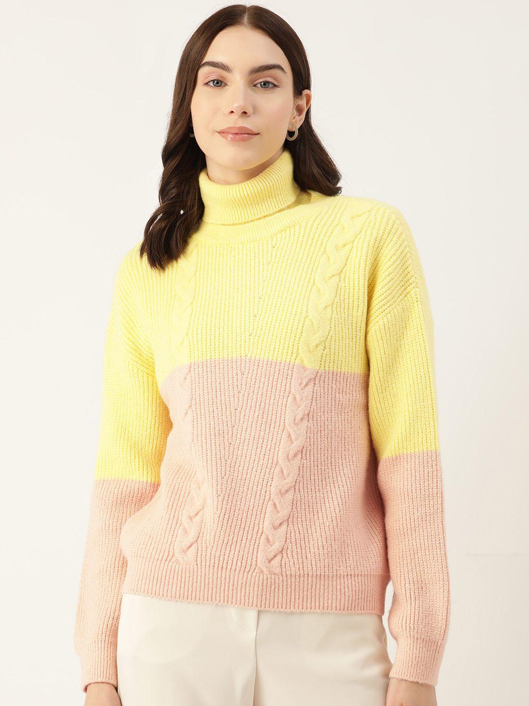 madame colourblocked cable knit turtle neck pullover