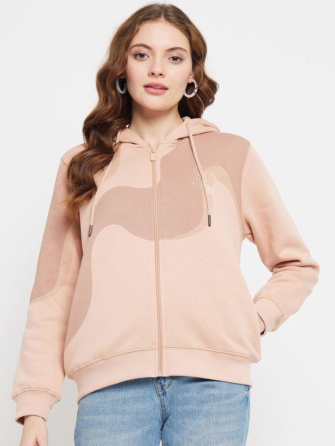 madame colourblocked hooded neck long sleeves zip detail front-open sweatshirt