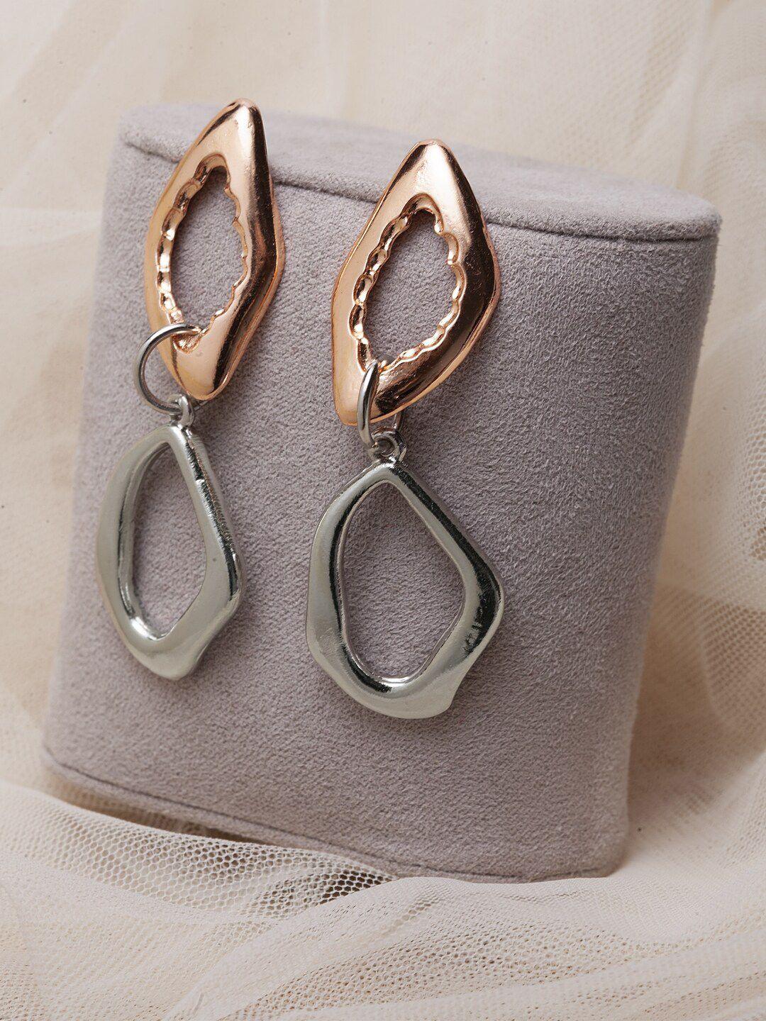 madame copper-toned & silver-toned geometric drop earrings