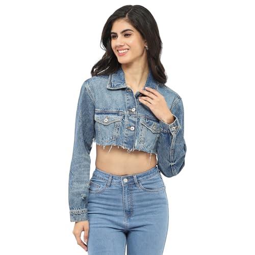 madame distressed hem blue crop denim jacket