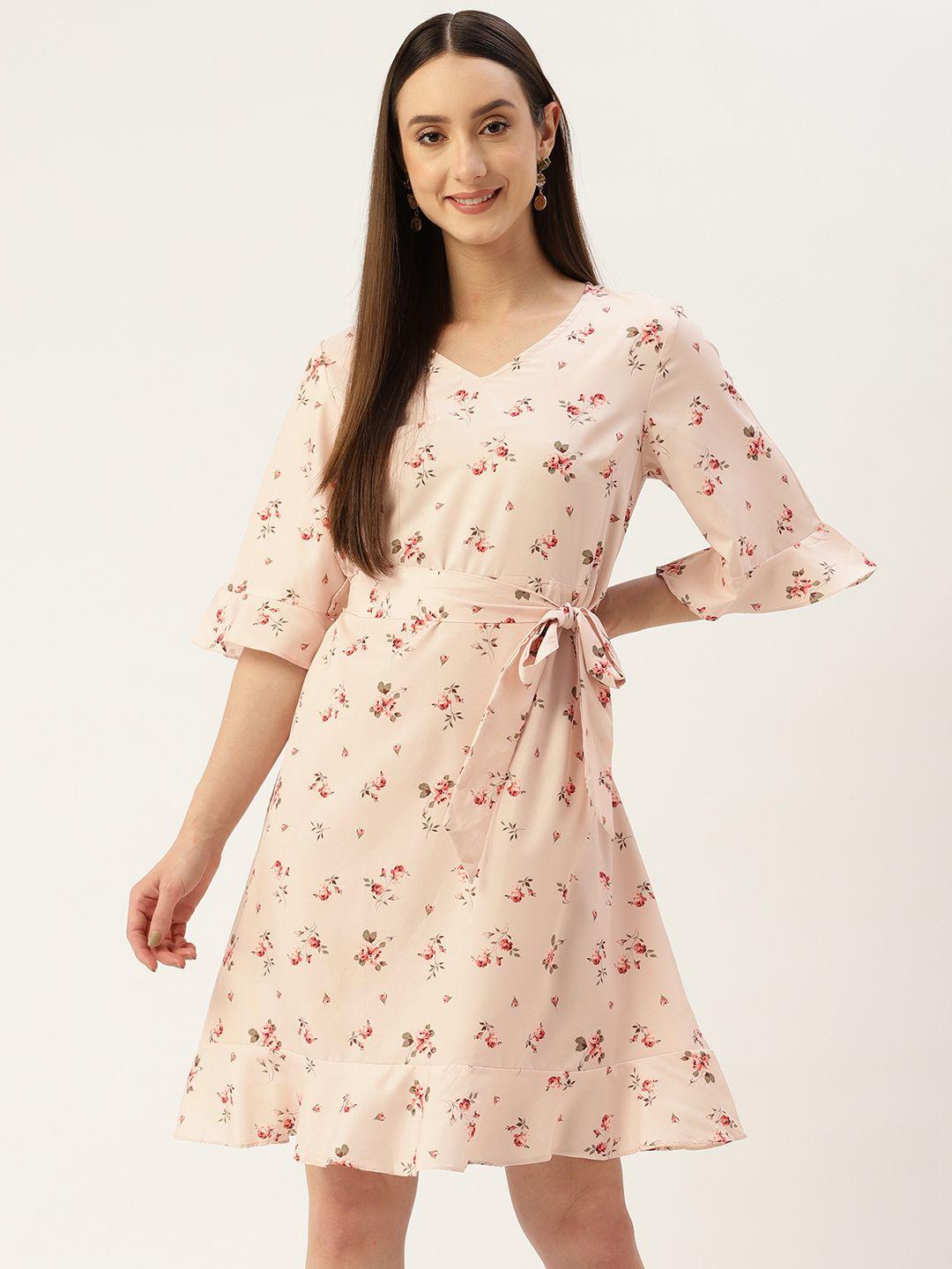 madame floral print a-line dress with belt