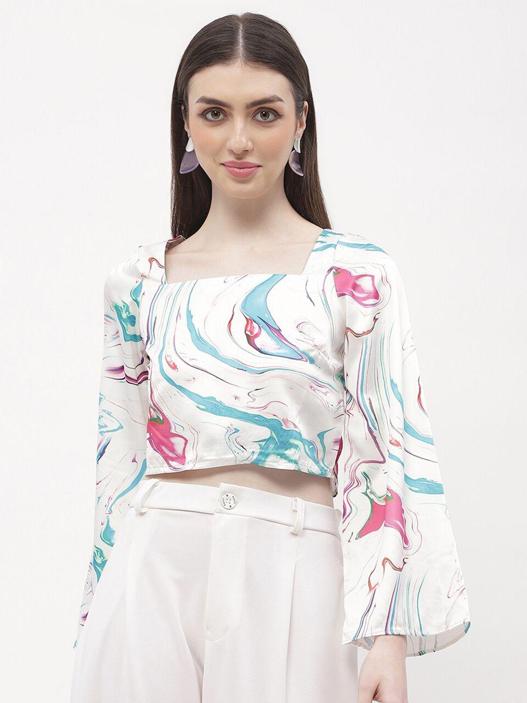 madame floral printed bell sleeve crop top