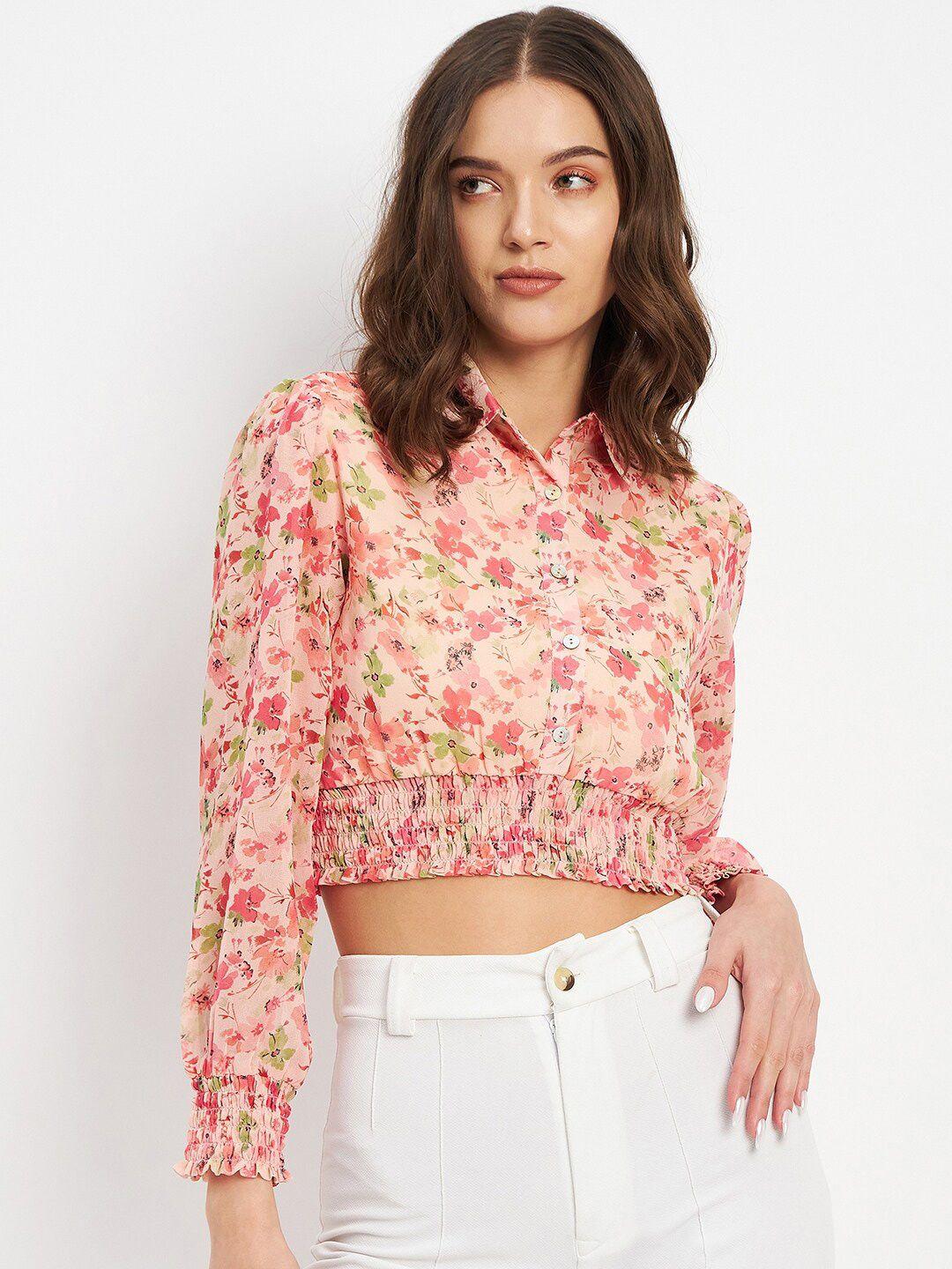 madame floral printed crop casual shirt