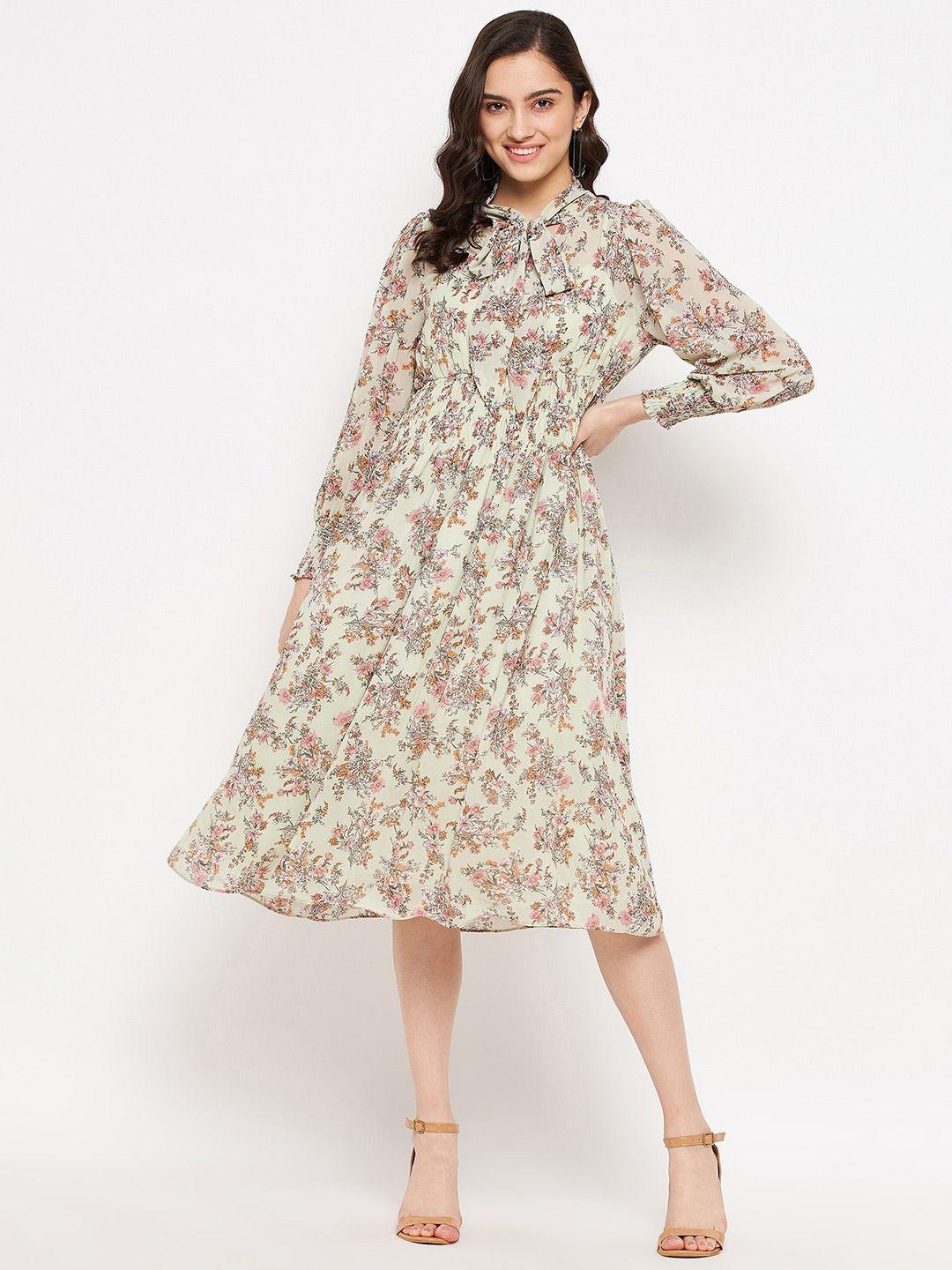 madame floral printed tie-up neck midi dress