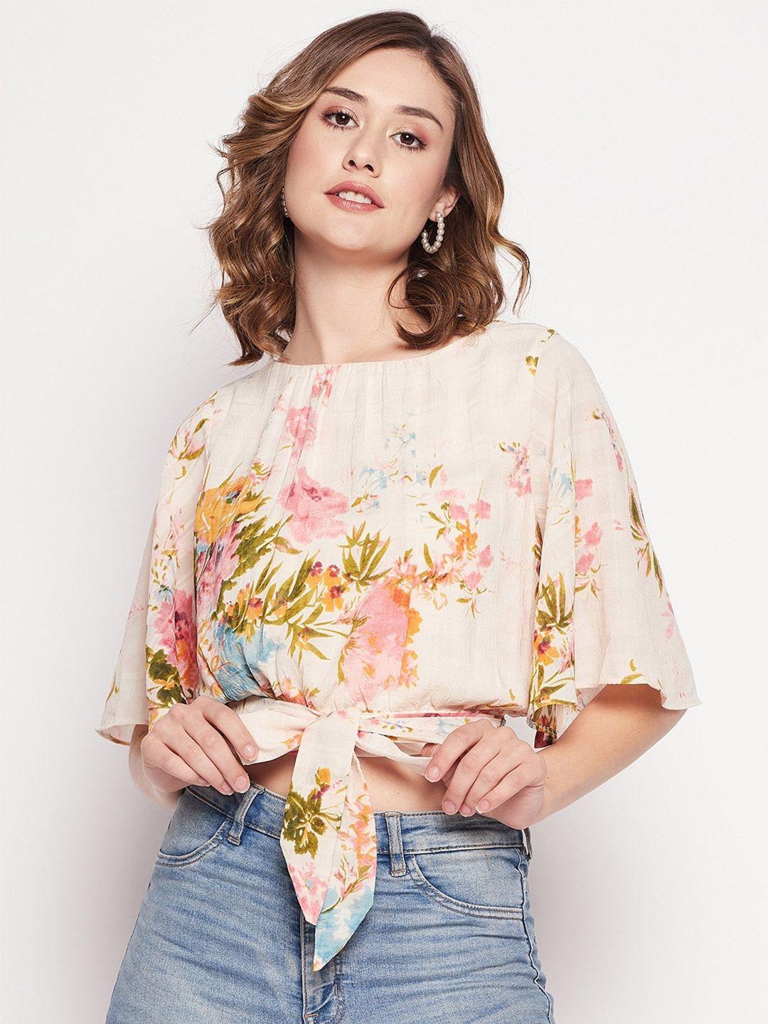 madame floral printed waist tie-ups flared sleeves crop top