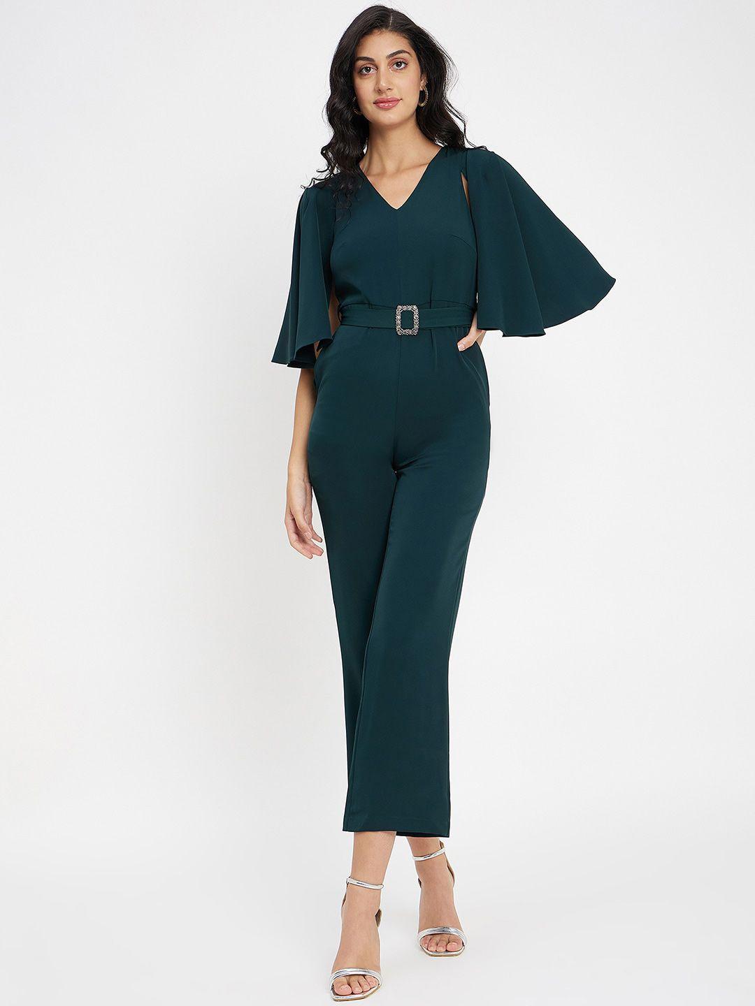 madame flutter sleeve waist tie-ups basic jumpsuit