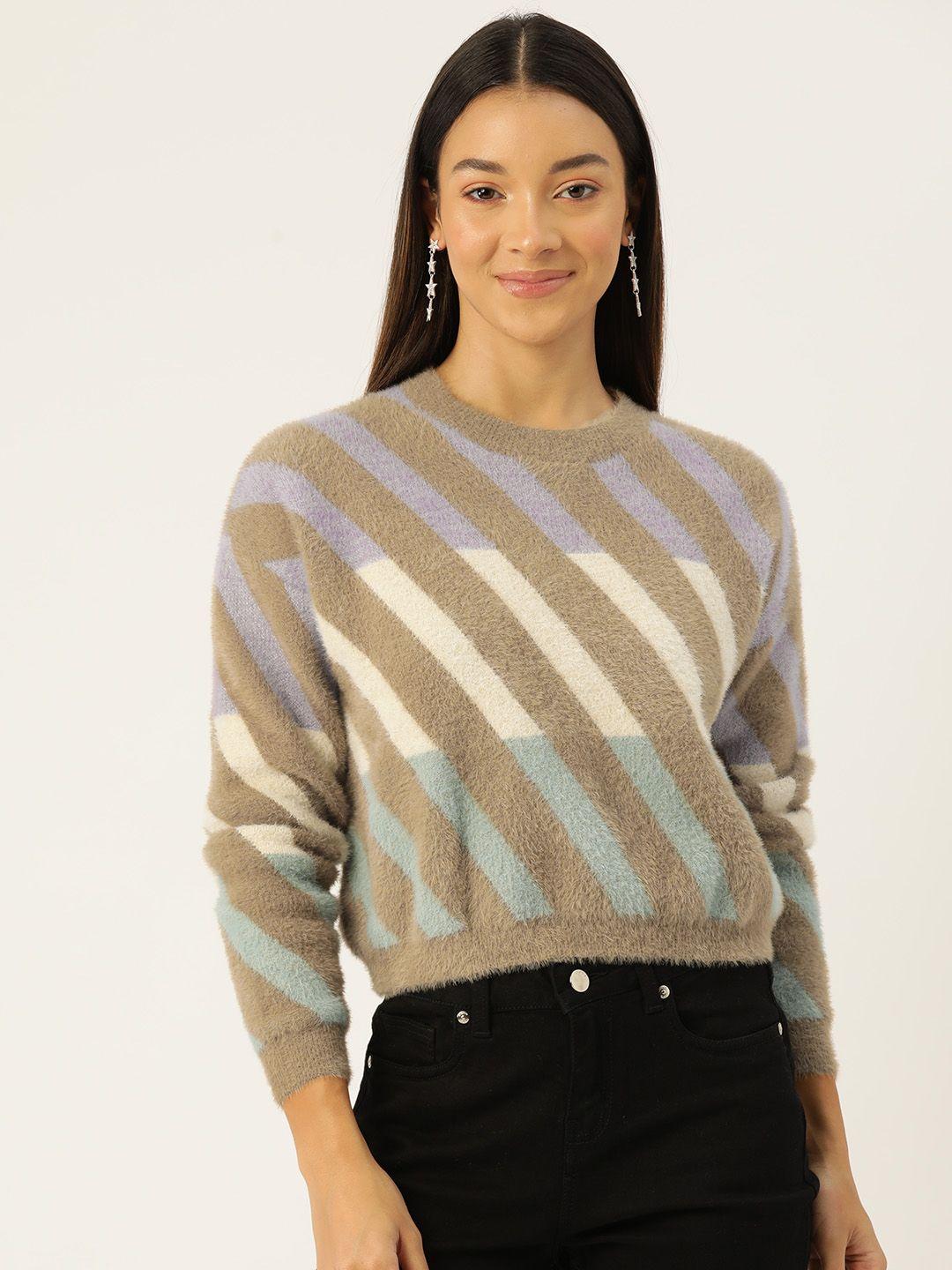 madame fuzzy detail striped pullover