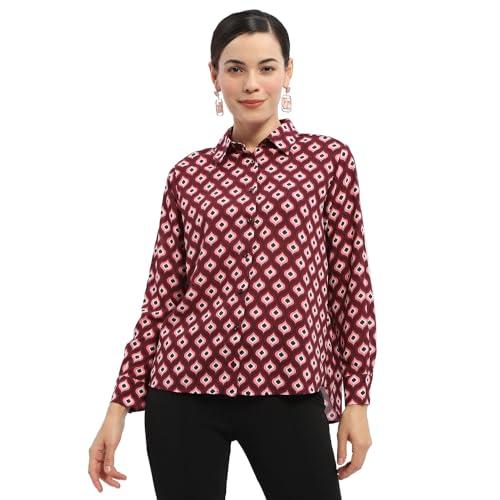 madame geometric print maroon regular shirt