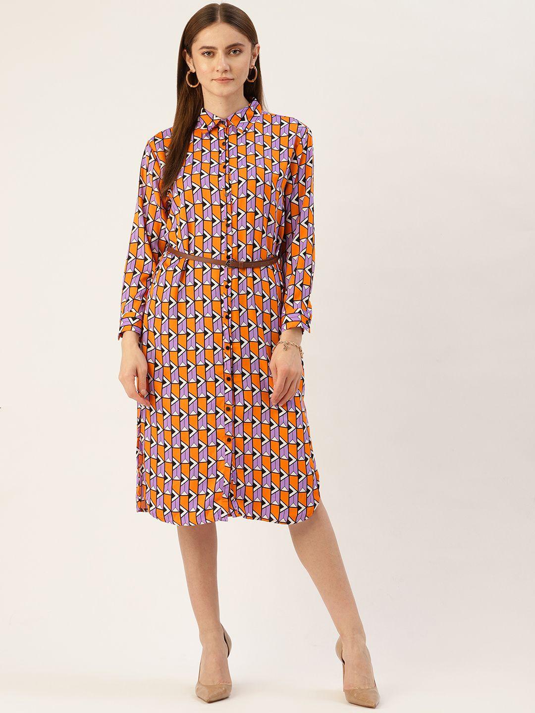 madame geometric printed shirt dress with belt