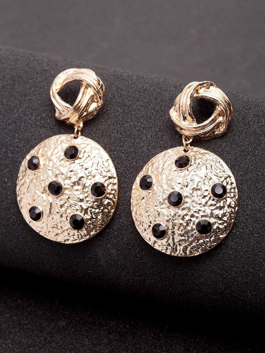 madame gold-toned & black oval rose gold-plated drop earrings
