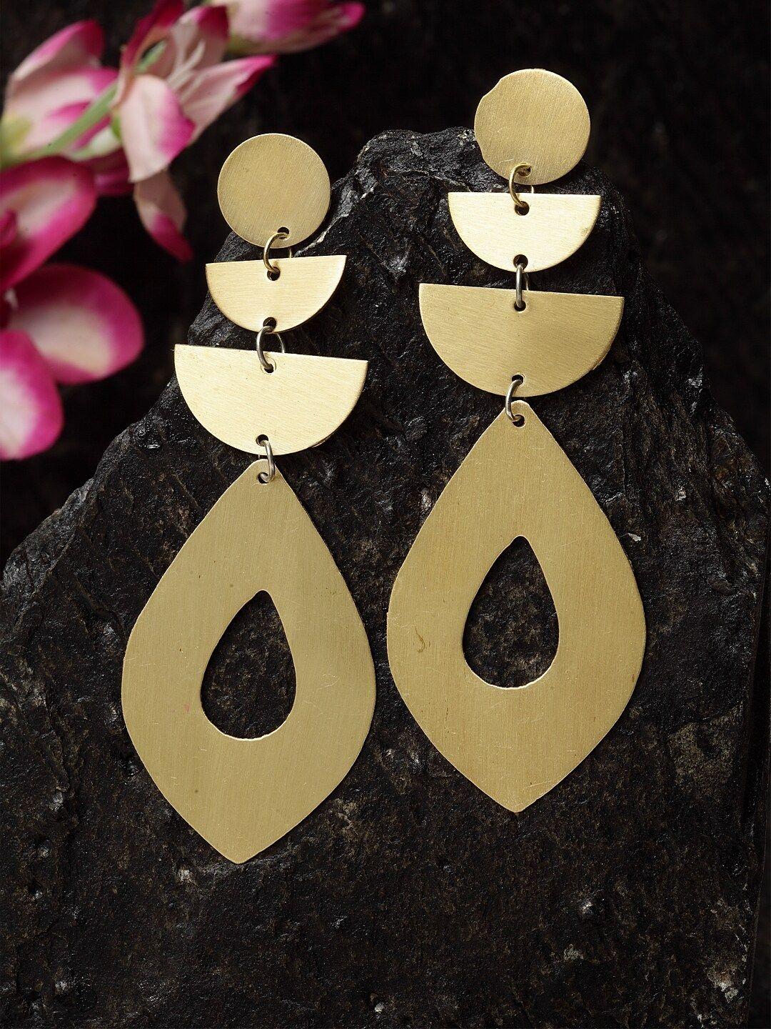 madame gold-toned brass-plated handcrafted teardrop shaped drop earrings