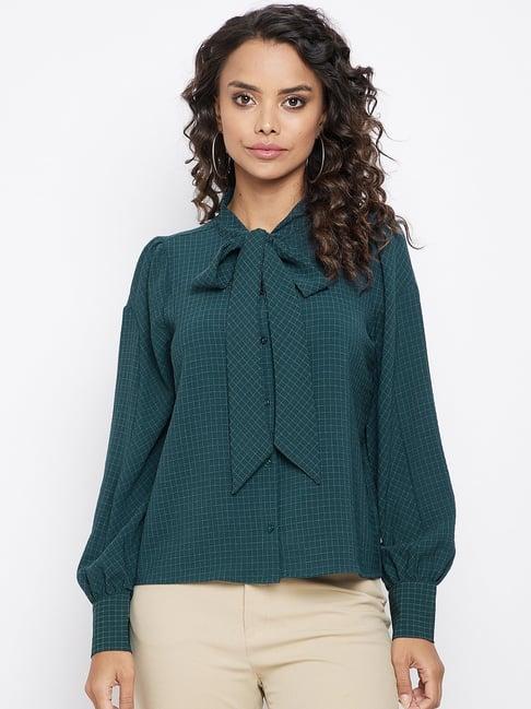 madame green cotton chequered shirt