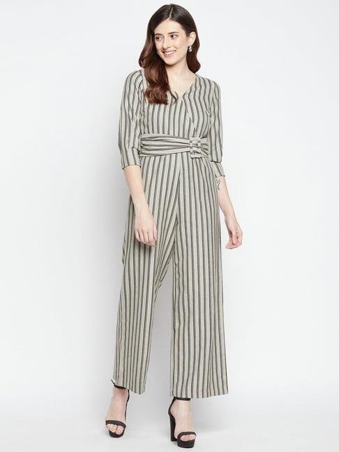 madame green cotton striped jumpsuit