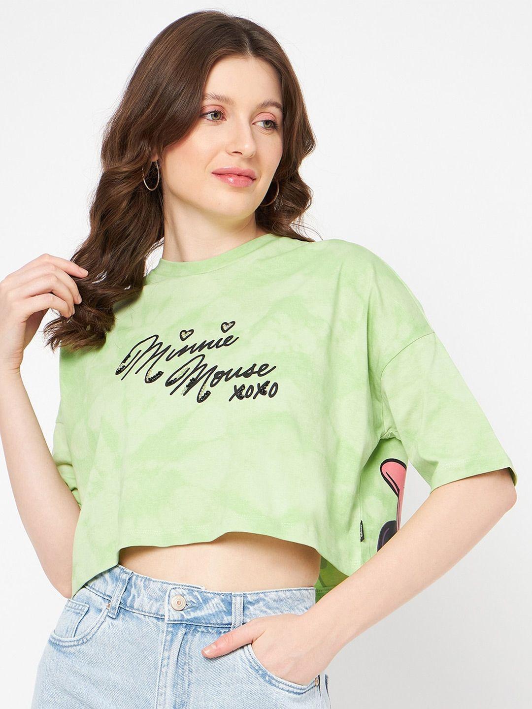 madame green print cotton boxy crop top