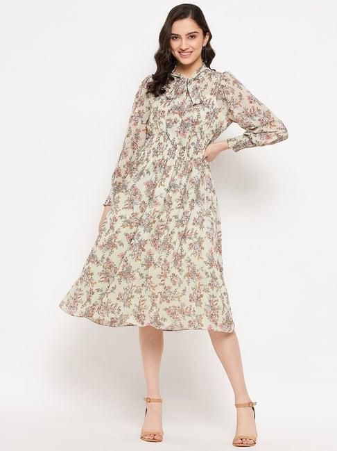 madame green printed a-line dress