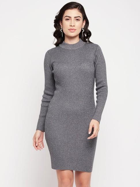 madame grey cotton blend textured bodycon dress