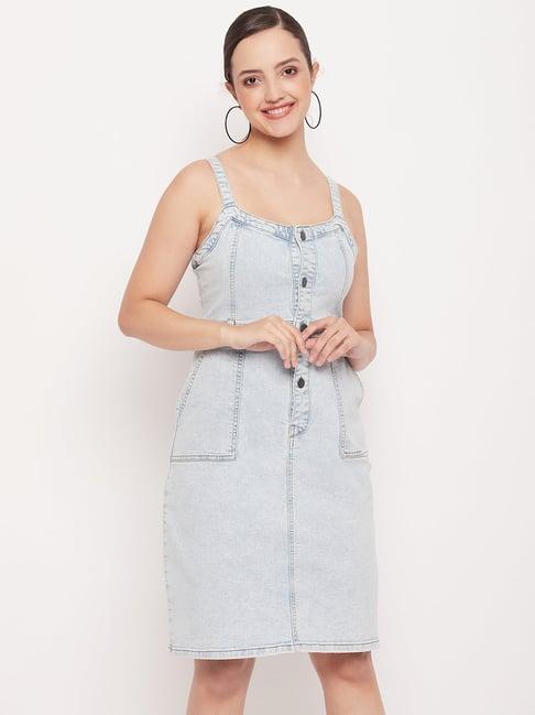 madame light blue regular fit a line dress