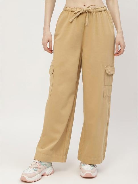 madame light brown cotton regular fit mid rise cargos