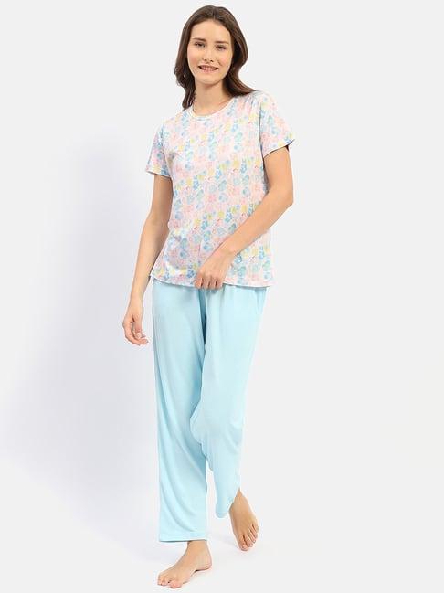 madame m secret aqua printed t-shirt with pyjamas