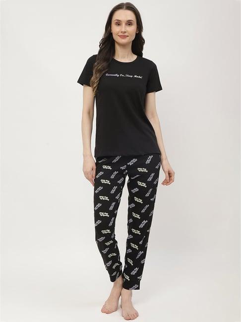 madame m secret black & white cotton graphic print t-shirt with pyjamas