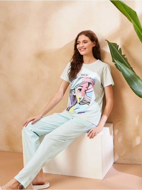 madame m secret blue cotton printed t-shirt pyjamas set