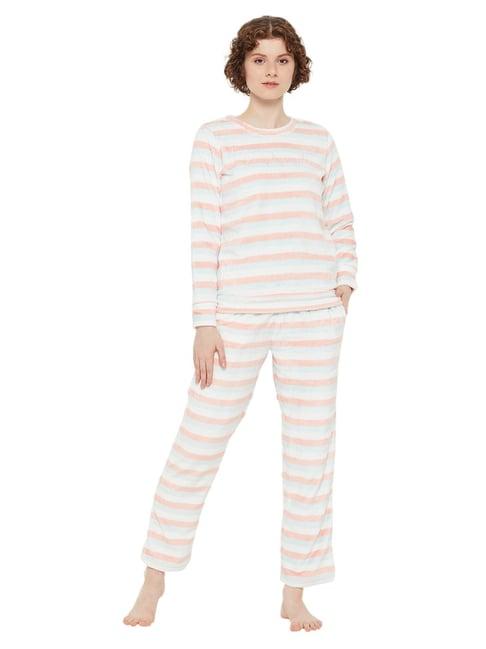 madame m secret off white striped t-shirt with pyjamas