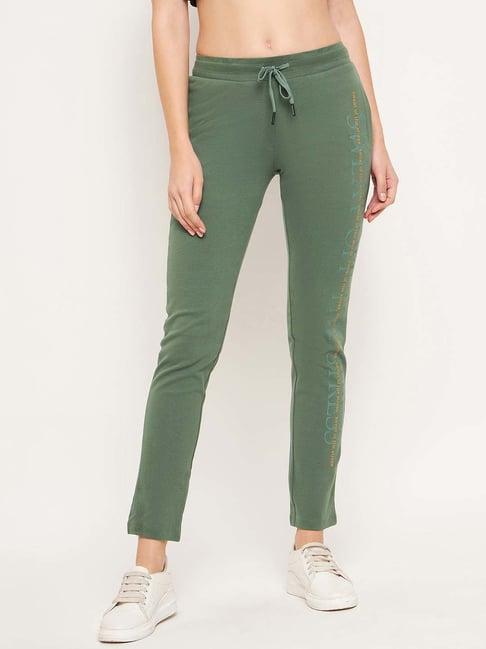 madame m secret olive green cotton printed sports track pants