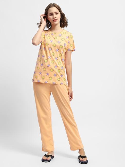 madame m secret orange printed t-shirt with pyjamas