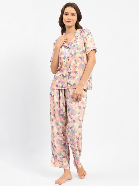 madame m secret pink floral print t-shirt with pyjamas