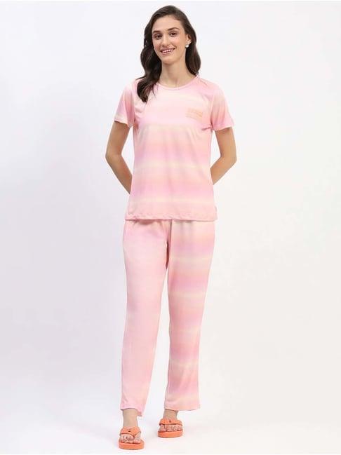 madame m secret pink printed t-shirt pyjamas set