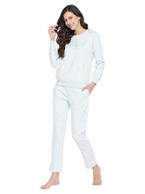 madame m secret sky blue printed sweatshirt track pants set