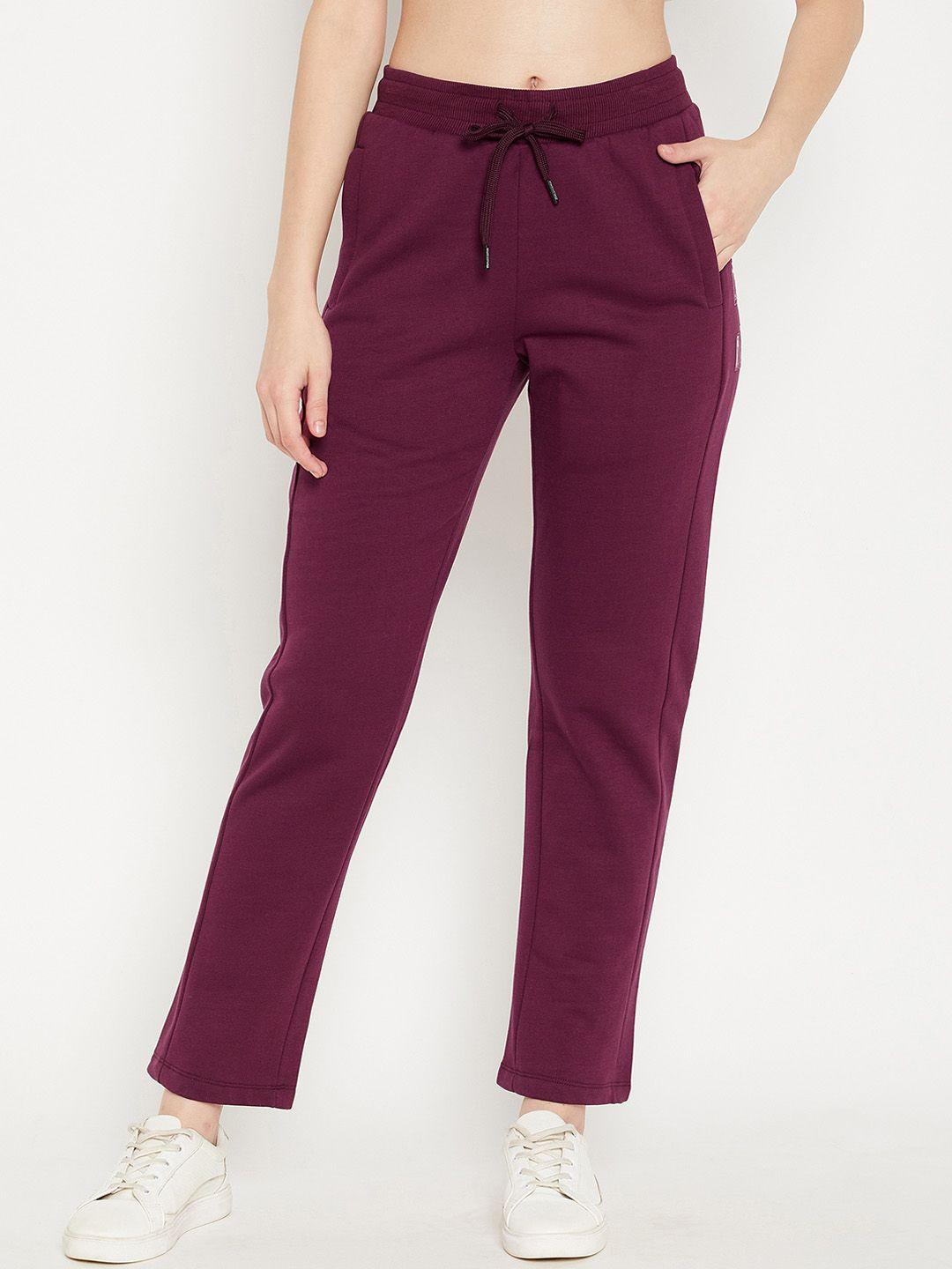 madame m secret women purple solid cotton regular-fit track pants