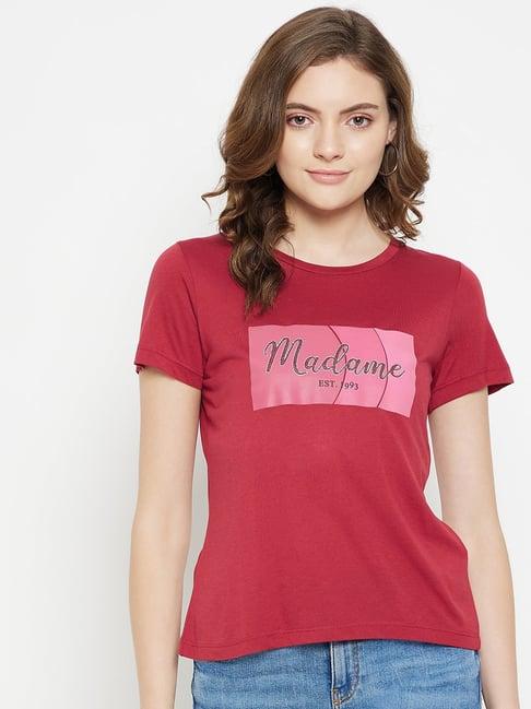 madame maroon cotton graphic print t-shirt