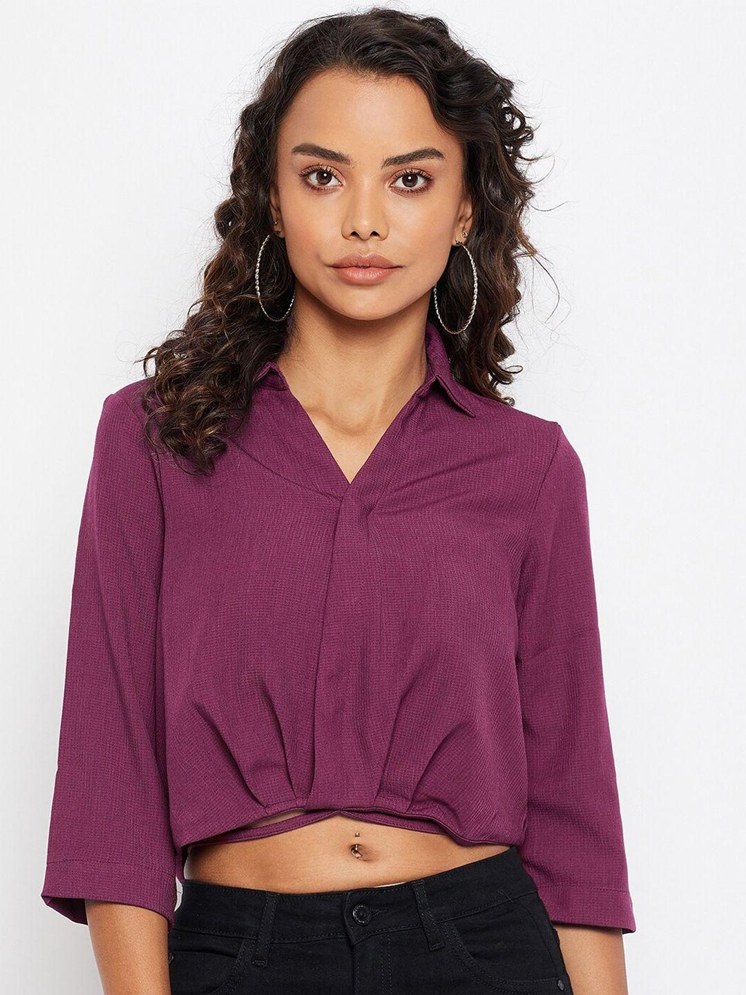 madame maroon shirt style crop top