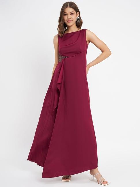 madame maroon slim fit maxi dress