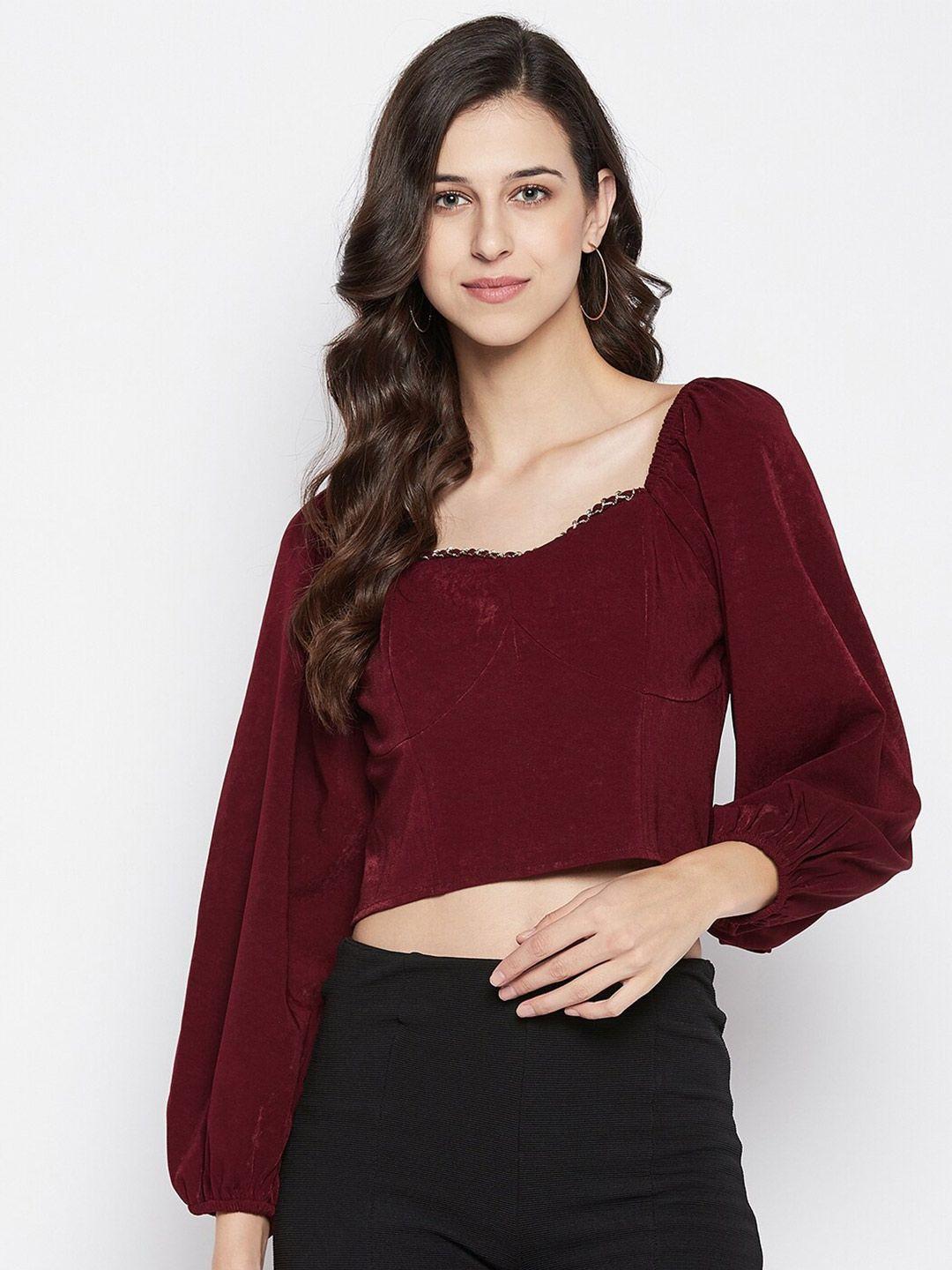 madame maroon sweetheart neck crop top